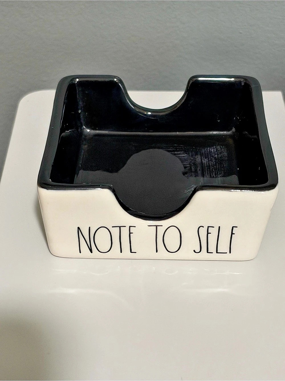 Rae Dunn NOTE TO SELF Sticky Note Holder Black & Cream